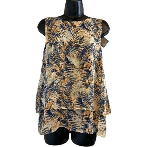 Urban Outfitters Tops - Urban Outfitters Womens Blue Orange Palm Print Sleeveless Flowy Blouse